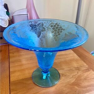 VTG Fostoria Grape Trumpet Vase Blue Glass Vase Vintage Blue Fostoria Home Decor